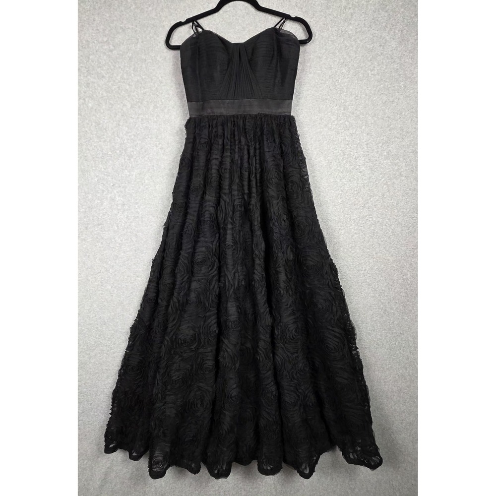 Adrianna Papell Evening Dress Womens 4 Black Rosette Ball Gown Formal Prom‎